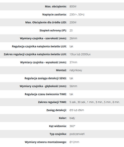 MINI CZUJNIK RUCHU Z SONDĄ DO ZABUDOWY 230V CZUJKA