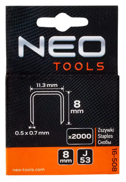 NEO Zszywki typ J/53 długość 8mm 2000szt. galwanizowane i utwardzane 16-508
