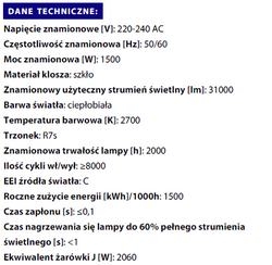 ŻARNIK HALOGENOWY 254mm 1500W R7s HALOGEN HALOPAK