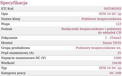 PODSTAWA BEZPIECZNIKOWA ROZŁĄCZNIK DC 2P 25A 10x38