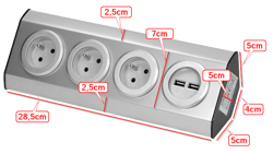 GNIAZDO MEBLOWE KUCHENNE Z USB 3x2P+Z 2xUSB INOX