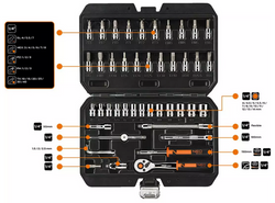 NEO 10-004 ZESTAW KLUCZE NASADOWE 1/4'' 46el CRV