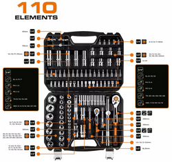 NEO KLUCZE NASADOWE 1/4' 1/2' ZESTAW 110 szt. CrV 