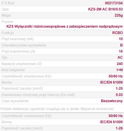 RÓŻNICÓWKA Z CZŁONEM NADPRĄDOWYM B16 2P 30mA ETI