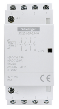 STYCZNIK MODUŁOWY SC201 2P 25A TYP 40 (4NO+0NC) SCHELINGER