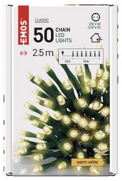 ŚWIATEŁKA LAMPKI CHOINKOWE 50 LED 2,5m CIEPŁA BIEL D4GW01 EMOS