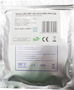 TAŚMA LED 12V DC 300LED 5M 24W IP44 BARWA ZIMNA