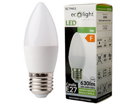 ŻARÓWKA LED ŚWIECZKA E27 7W 3000K 630lm CIEPŁA ECO LIGHT