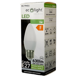 ŻARÓWKA LED ŚWIECZKA E27 7W 3000K 630lm CIEPŁA ECO LIGHT